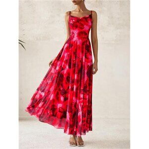 Women Summer Maxi Dresses Elegant Spaghetti Strap Red